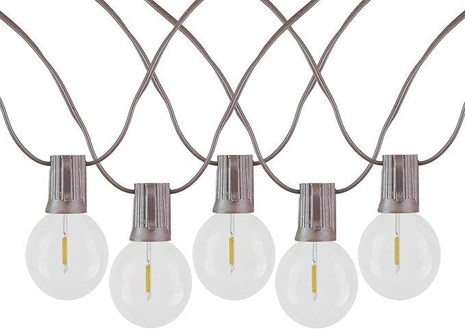 Novelty Lights 50 Feet G50 LED Patio String Light Set with 50 Bulbs, Warm White, Weather Resistant and Shatterproof Replaceable Plastic Globe Bulbs, Brown Wire