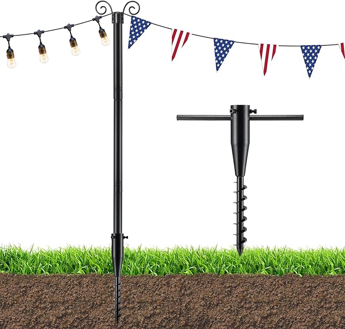 String Light Poles for Outside, 11 Feet Lights Poles with Mount Anchor, Outdoor Lighting Poles Hanging Backyard | Lumora