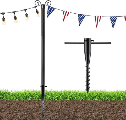 String Light Poles for Outside, 11 Feet Lights Poles with Mount Anchor, Outdoor Lighting Poles Hanging Backyard Garden Party Wedding Decorations, Heavy Duty Metal Stand Posts for Bistro, Anti-Rust
