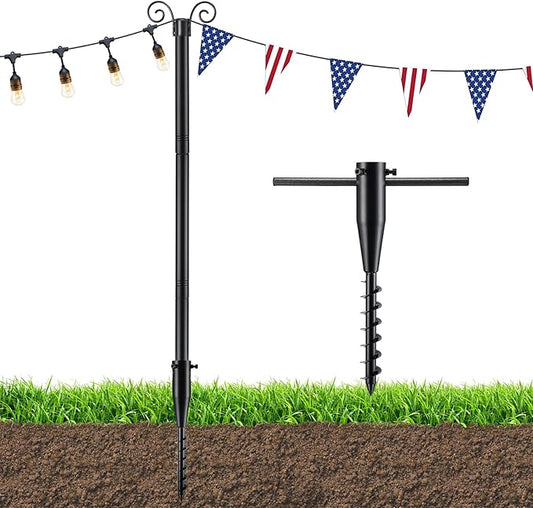 String Light Poles for Outside, 11 Feet Lights Poles with Mount Anchor, Outdoor Lighting Poles Hanging Backyard Garden Party Wedding Decorations, Heavy Duty Metal Stand Posts for Bistro, Anti-Rust