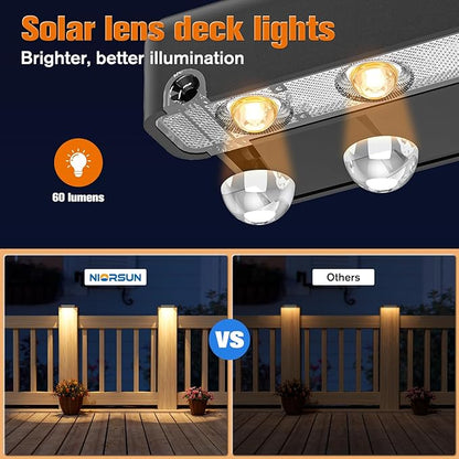 NIORSUN Solar Deck Lights Outdoor 20 Pack, IP65 Waterproof Large Size LED Stair Lights with Lenses, Auto ON Off Warm White Step Lights for Outside, Deck, Patio, Fence, Yard, Pathway and Railing Decor