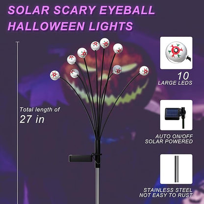 Halloween Decorations Solar Outdoor Lights,2PACK 20LED Solar Scary Eyeball Halloween Pathway Lights,Waterproof Purple Solar Lights Outdoor for Horror Decor/Patio/Garden/Yard/Party/Lawn