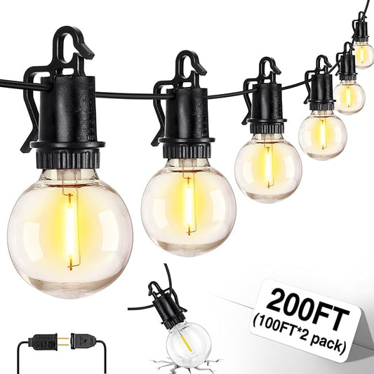 ZJOJO 200FT Outdoor String Lights, G40 Globe Outdoor Lights with 100 Shatterproof LED Bulbs 2700K, IP65 Waterproof Patio Light String Lights for Outside Backyard Porch Party