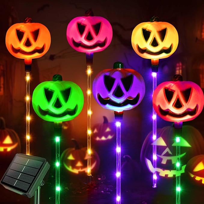 Homeleo Set of 6 Solar Pumpkin Pathway Lights for Halloween Decorations Outdoor, Color Changing Outdoor Lights | Lumora