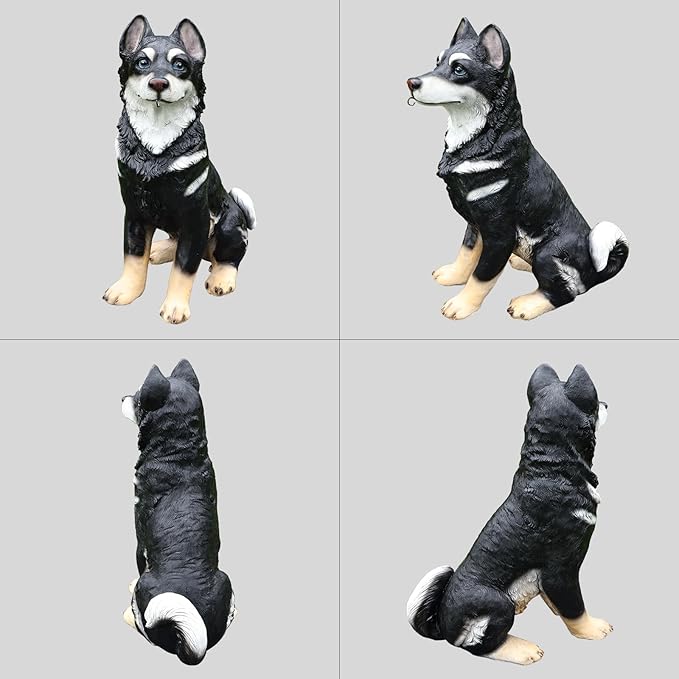 Outdoor Husky Dog Statue with Interchangeable Welcome Sign and Detachable Solar Lantern –LED Light Garden Dog Sculpture Décor, Cute Puppy Design for Yard, Porch, Gift