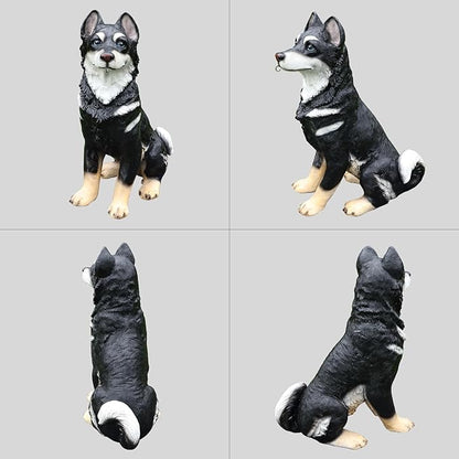 Outdoor Husky Dog Statue with Interchangeable Welcome Sign and Detachable Solar Lantern –LED Light Garden Dog Sculpture Décor, Cute Puppy Design for Yard, Porch, Gift
