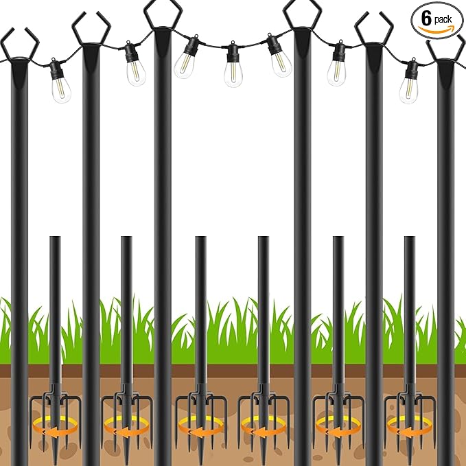 6 Pack String Light Poles, Outdoor String Light Pole 10 ft Forked Metal Light Pole with Adjustable Outdoor Light | Lumora