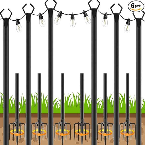 6 Pack String Light Poles, Outdoor String Light Pole 10 ft Forked Metal Light Pole with Adjustable Outdoor Light | Lumora