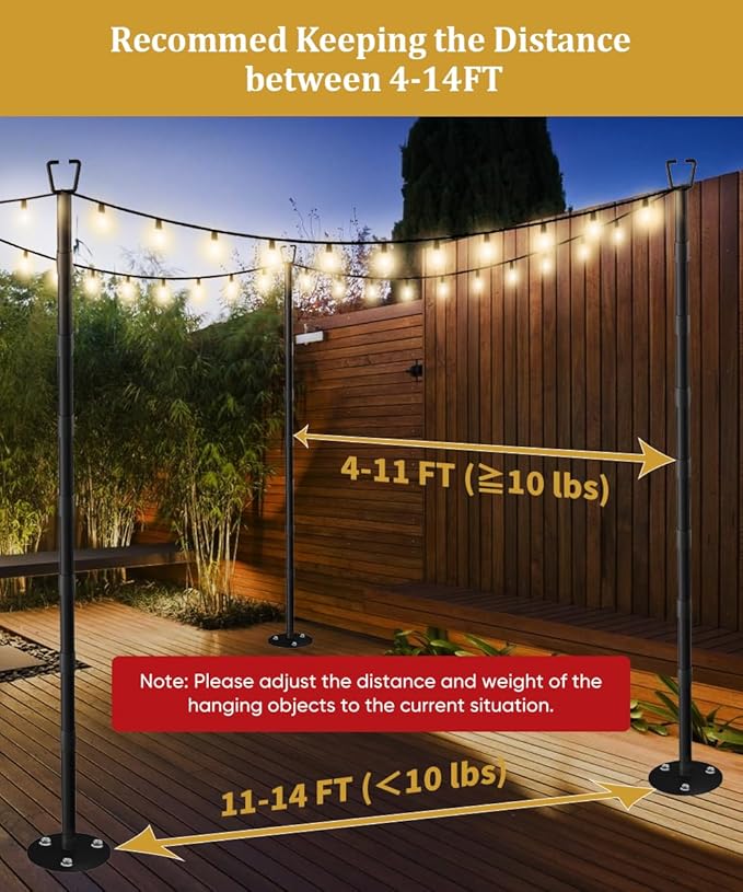 2 Pack 10FT String Light Poles for Outdoor Decor, Sturdy Light Pole with Hard Ground Base, Adjustable Metal Light | Lumora