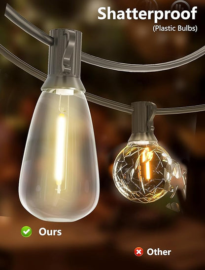 Outdoor String Lights 50FT Patio Lights with 25 Shatterproof, String Lights Outdoor Waterproof with ST35 LED Vintage Edison Bulbs, Hanging Light for Outside Backyard Garden