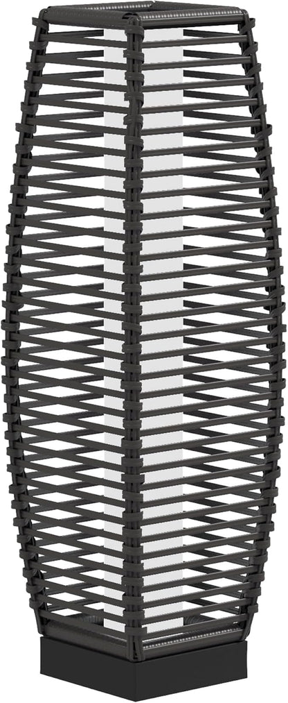 Outsunny Solar Floor Lamp, Outdoor Rattan Garden Lantern Pathway Light & Decorative Driveway Lighting with Auto On/Off LED Lights for Porch, Yard, Lawn, Courtyard, Deck, Gray