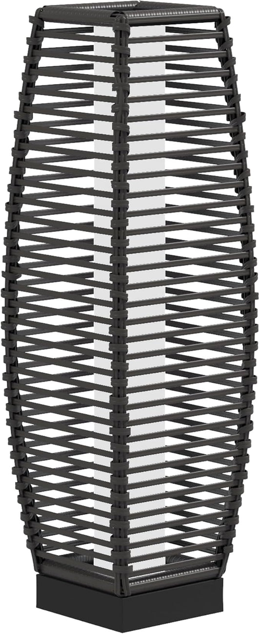 Outsunny Solar Floor Lamp, Outdoor Rattan Garden Lantern Pathway Light & Decorative Driveway Lighting with Auto On/Off LED Lights for Porch, Yard, Lawn, Courtyard, Deck, Gray