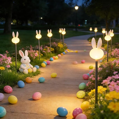 Easter Bunny Pathway Solar Lights Outdoor Easter Rabbits Solar Lights Spring Bunny Solar Yard Stake Light for Garden Patio Yard Pathway Lawn Decor