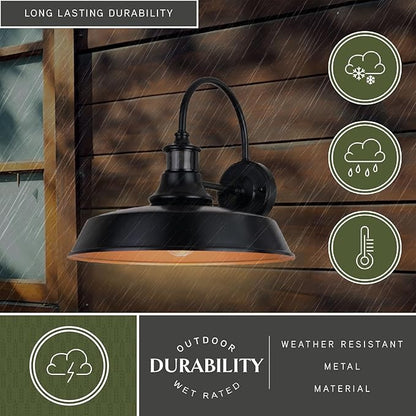 VAXCEL Dorado Outdoor Steel Wall Light with Motion Sensor, 15" W x 13.25" H Rustic Farmhouse Gooseneck Wall Sconce for Porch, Patio, Deck, or Front Door, Bronze