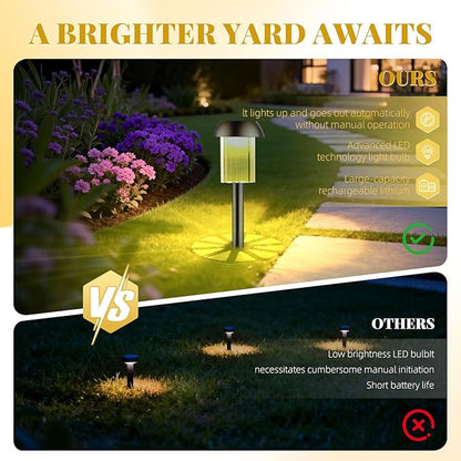 2 Pack Solar Pathway Lights Outdoor, New Upgraded Waterproof LED Lights, 3 Variants (Warm White/Golden/7-Color Slow Flash) with Unique Lamp Shade Patterns, for Garden (2-Pack Golden Light)