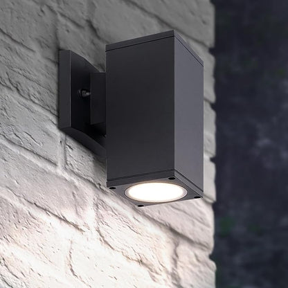 ASD 1 Light Square LED Indoor & Outdoor Wall Light Fixture | 9W 1000LM 3000K-5000K 120V Cylinder Up Down Lights | Dimmable Waterproof Exterior Wall Sconce | Front Door, Porch, Patio | Black, ETL