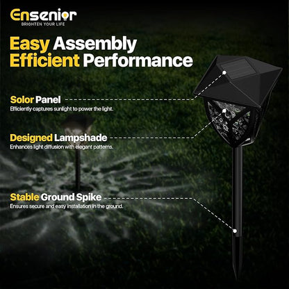 Ensenior 6-Pack Solar Lights Outdoor, 6500K LED Solar Garden Lights for Pathway, Yard, Patio, Walkway, Planter, Waterproof, Energy-Efficient Landscape Lighting