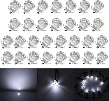 Low Voltage LED Deck Light Kit Stainless Steel Waterproof Recessed Wood Decking Stairs Garden Yard Patio Decor Lamp Outdoor LED Lighting (Cool White, 30pcs)