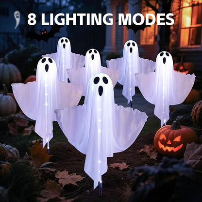 6-Pack Solar Ghost Lights for Halloween Decorations Outdoor, Light up Floating Scary Ghosts Decorations, Waterproof Solar Halloween Lights Outdoor for Yard, Garden, Pathway, Haunted House Party Decor