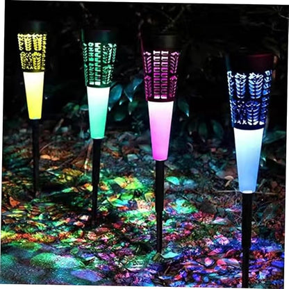 6pcs Solar Powered Garden Pathway Lights, Decorative Outdoor Lawn and Yard Landscape Lamps with Warm and Colorful Glow, Solar Cone Hollow Stake Design for Patio and Garden Lighting