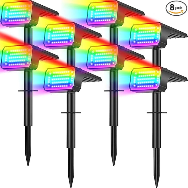 Solar Color Changing Spot Lights Outdoor Waterproof IP65, [8 Pack/32 LED/7 Modes] 2-in-1 Landscape Spotlights, Auto | Lumora