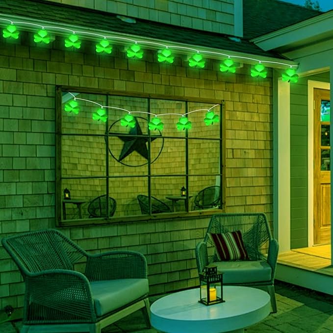 St Patricks Day Decorations Shamrock String Lights, 8.5FT Green Lucky Clover String Lights Waterproof with 10 Green | Lumora