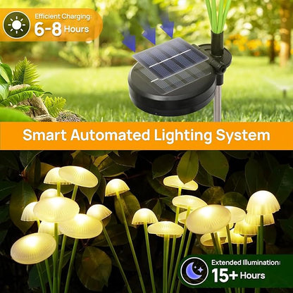 4 Pack Solar Jellyfish Lights Outdoor Waterproof–Upgraded Intelligent Light Control, IP65 Waterproof, Six-Head Mushroom Garden Lights for Pathway, Yard, Fence, Patio