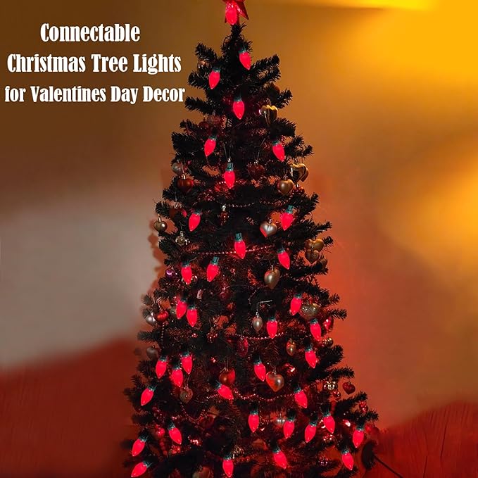 Vintage Christmas Lights Outdoor 25Ft C9 Valentines Day Light 25 LED Shatterproof Red String Light, Extendable Red | Lumora