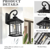 Emliviar Outdoor Wall Lights for House, 1-Light Exterior Wall Sconce Black Finish with Clear Seeded Glass, 17" | Lumora