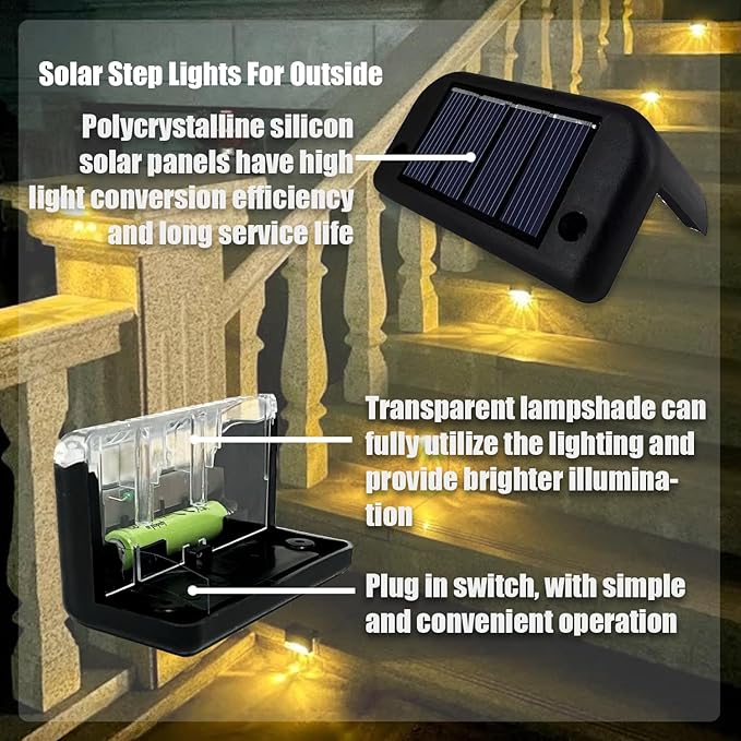 Solar Fence Deck Lights Outdoor Waterproof 4 Pack, LED Solar Fence Lights for Step, Outside Stairs, Yard, Patio, Pathway, Backyard (Warm White)