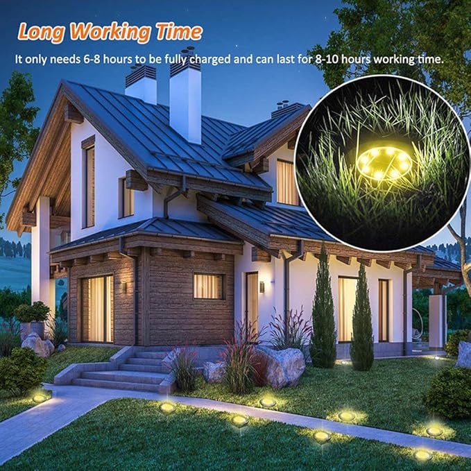 Aogist Solar Ground Lights, 8 LED Garden Disk Lights In-Ground Outdoor Landscape Lighting for Lawn Patio Pathway | Lumora