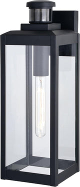 VAXCEL Kinzie Outdoor Porch Light, 6" W x 17.5" H Black Outdoor Lantern, Motion Sensor Wall Light for Porch, Patio | Lumora