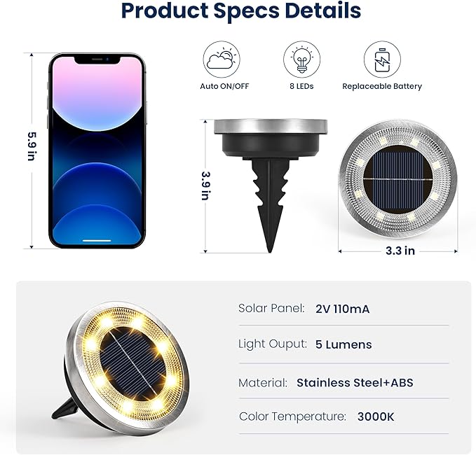 SOLPEX 16 Pack Solar Ground Lights Outdoor Waterproof, Solar Powered Pathway Lights, Landscape Lighting for Garden | Lumora