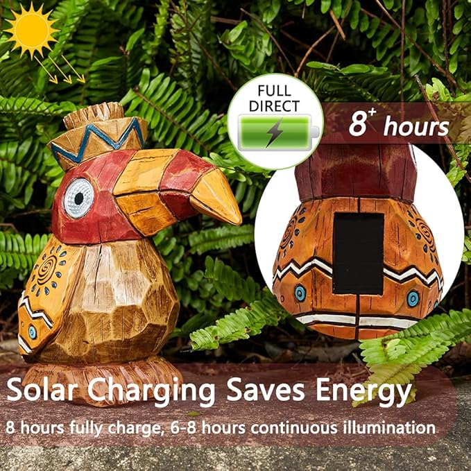 Solar Tiki Statue-WoodWoodpecker Bird-Garden Hawaiian - Solar Outdoor Light Garden Sculptures & Statues Totem Pole | Lumora