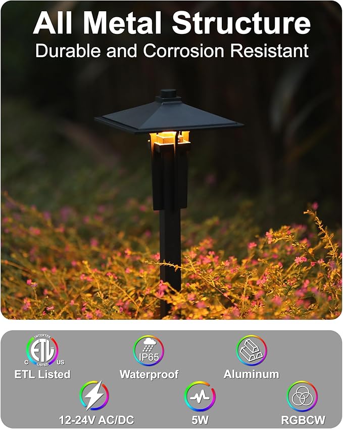 RGB Pathway Lights Low Voltage, 5W 12V Waterproof Wired LED RGB Color Changing Low Voltage Landscape Lighting for Outdoor Pathway Path Walkway Garden of Christmas, Heavy Duty, Black, 1PK
