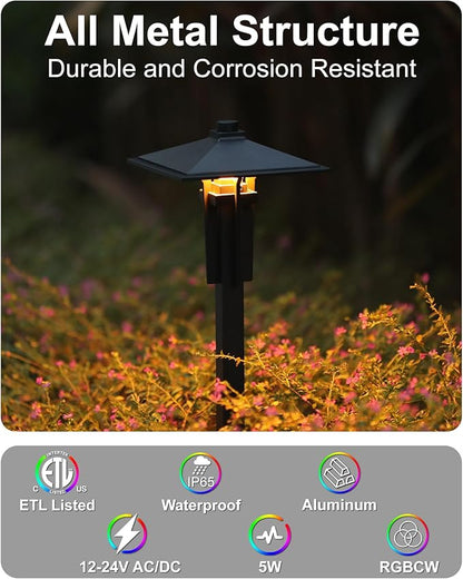 RGB Pathway Lights Low Voltage, 5W 12V Waterproof Wired LED RGB Color Changing Low Voltage Landscape Lighting for Outdoor Pathway Path Walkway Garden of Christmas, Heavy Duty, Black, 1PK
