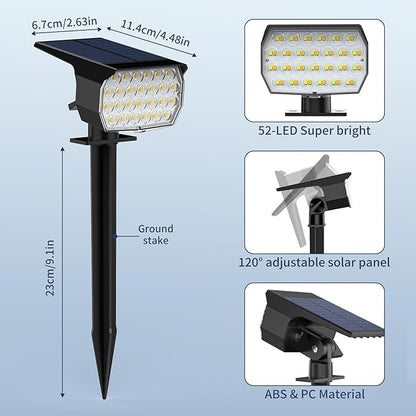 Solar Spot Lights Outdoor 12 Pack, [52 LED/ 6 Color Lighting] Solar Lights Outdoor Waterproof IP65 Dusk to Dawn Solar Powered Landscape Spotlights for Outside Yard Garden Pathway Lawn