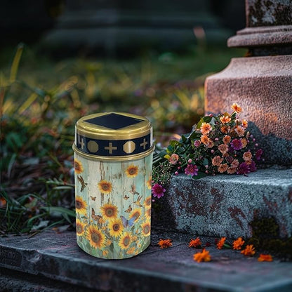 Sunflower Wood Solar Garden Lights Outdoor Decorative,Solar Pathway Lights for Yard Patio Driveway,LED Solar Lantern Landscape Lighting Waterproof Flameless Lights