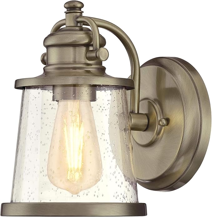 Westinghouse 6374500 Emma Jane One-Light Outdoor Wall Lantern, Antique Brass Finish with Clear Seeded Glass Porch Light