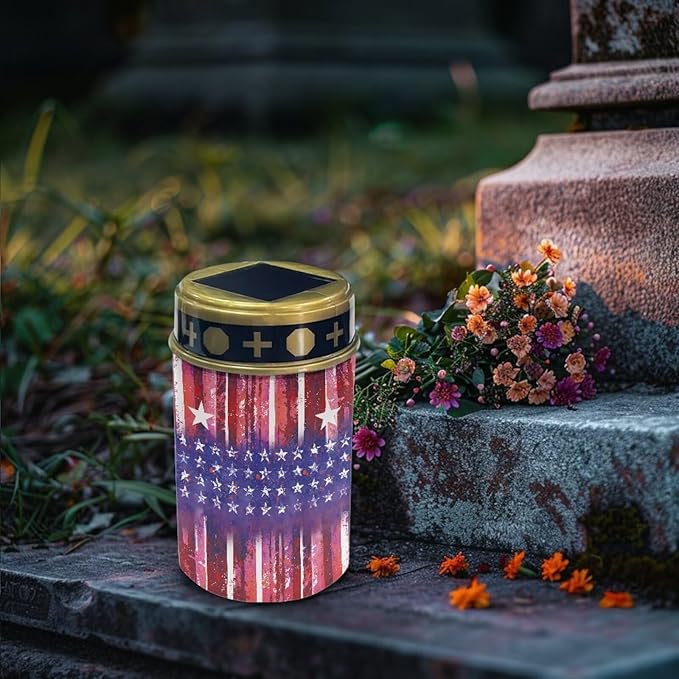 Garden Solar Light, American Flag Printed Grave Solar Lights for Cemetery, Waterproof, Solar Powered, Easy to Install, Decorate Lawn, Patio, Fence, Backyard