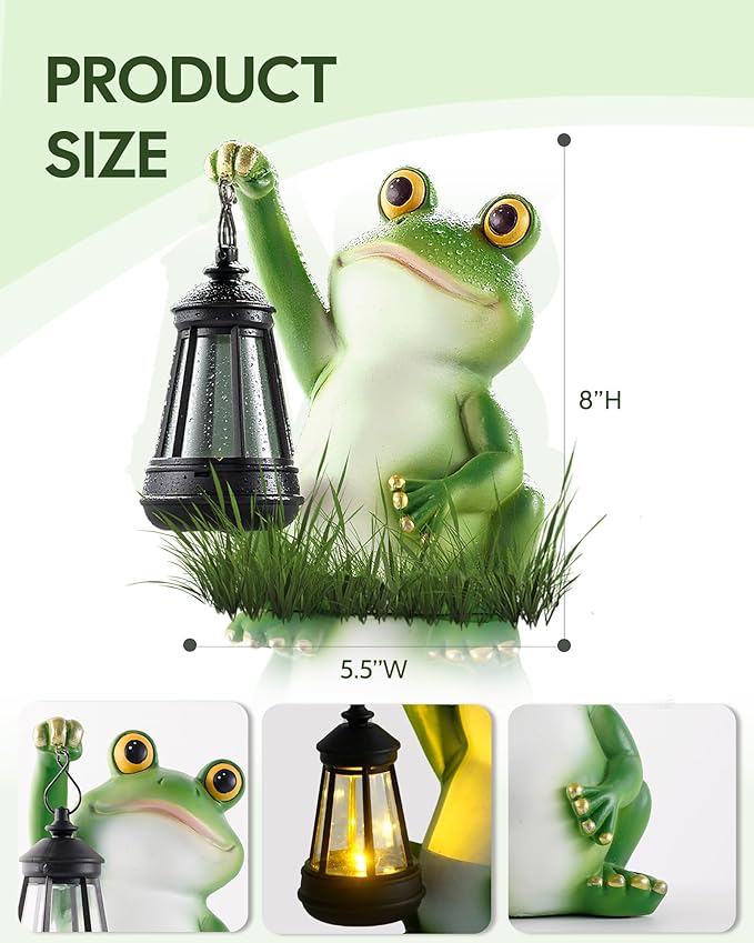 Solar Frog Garden Statue Light, Outdoor Waterproof Decorative Lantern Figurine, Cute Yard Art for Garden Patio Pond | Lumora