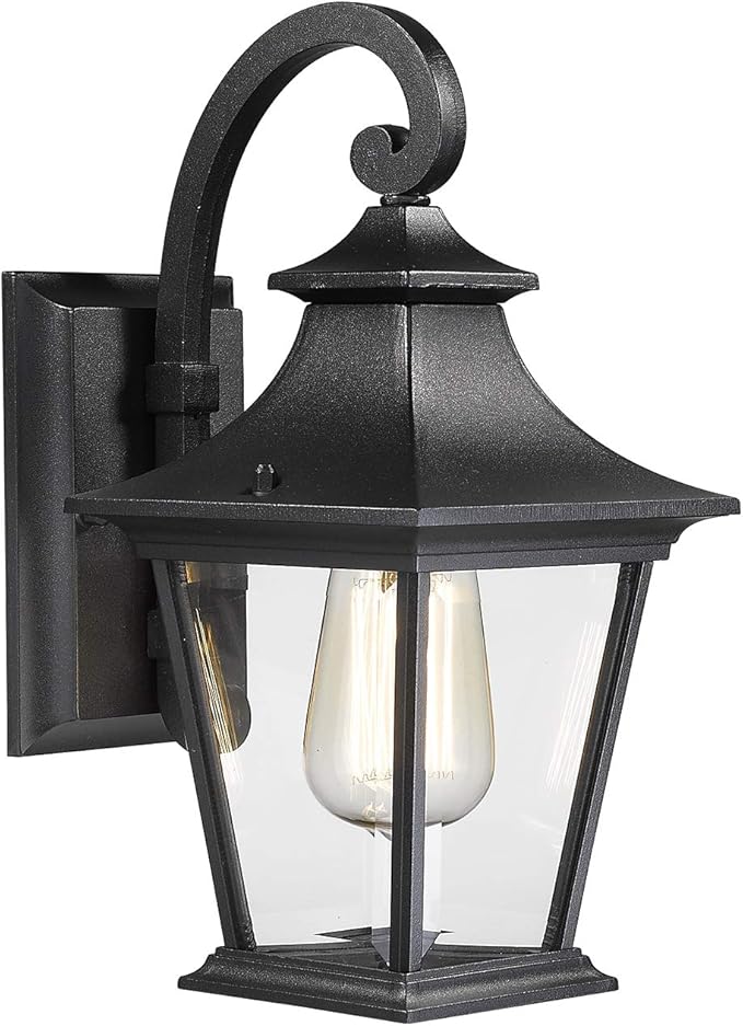 Emliviar Outdoor Porch Light, Modern Outside Wall Light Fixture for House Garage, Clear Glass in Black Finish, 12" | Lumora