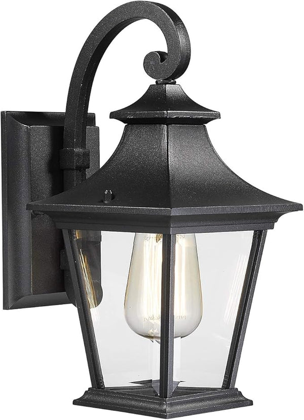 Emliviar Outdoor Porch Light, Modern Outside Wall Light Fixture for House Garage, Clear Glass in Black Finish, 12" | Lumora