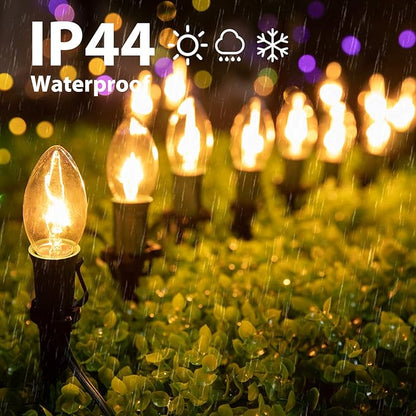 Brightown Christmas Pathway String Lights Outdoor - 25.7 Ft. C9 20 Clear Lights with 20 Stakes Connectable Waterproof for Indoor Xmas Party Holiday Commercial Decoration, Warm White