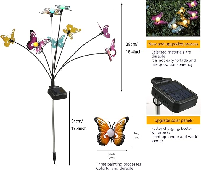 Solar Butterfly Lights Outdoor,2 Pack 8 LED Solar Firefly Lights Waterproof Color Changing Solar Outdoor Lights Butterflies Solar Swaying Lights,Butterfly Decor for Yard Patio Pathway Lawn