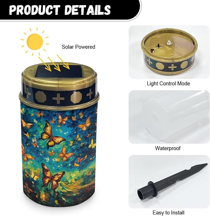Galaxy Butterfly Solar Lights Outdoor Butterflies Solar Pathway Lights Waterproof Garden Stake Lights for Outside Yard Patio Solar Powered Fairy Lights Flameless Lights,Green
