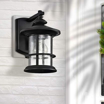 MICSIU 10" Black Outdoor Light Fixtures Wall Mount, Exterior Wall Sconce with Clear Seedy Glass, Modern Outside Lantern for House, Porch, Patio & Garage, E26 Base, 1-Pack