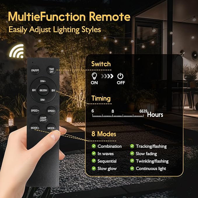Outdoor String LED Patio Lights - 60Ft 18M Outside Waterproof Light with Remote Dimmable S14 Shatterproof Bulb Connectable Hanging Outdoor Electric Lighting for Backyard Yard Gazebo Porch Party