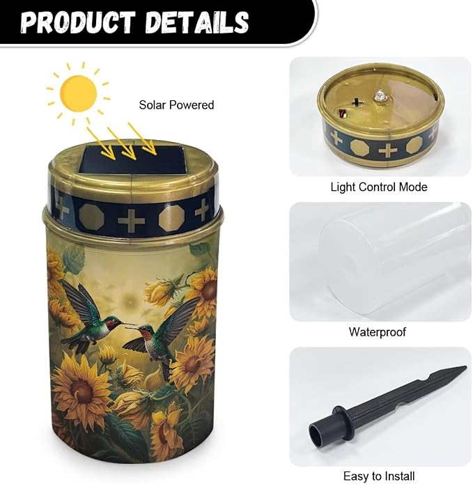 Hummingbird Sunflower Outdoor Solar Lights Waterproof Energy Saving LED Garden Stake Solar Lights Flameless Home Patio Decorative Lights Memorial for The Deceased