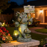 Solar Dragon Garden Statue with Lantern, Resin Outdoor Yard Decor Figurine, Waterproof Solar Powered Light for | Lumora